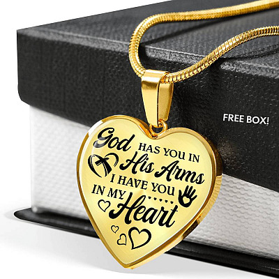 God Has You In His Arm I Have You In My Heart Heart Pendant Necklace - Heart Luxury Necklace (Gold Plated)