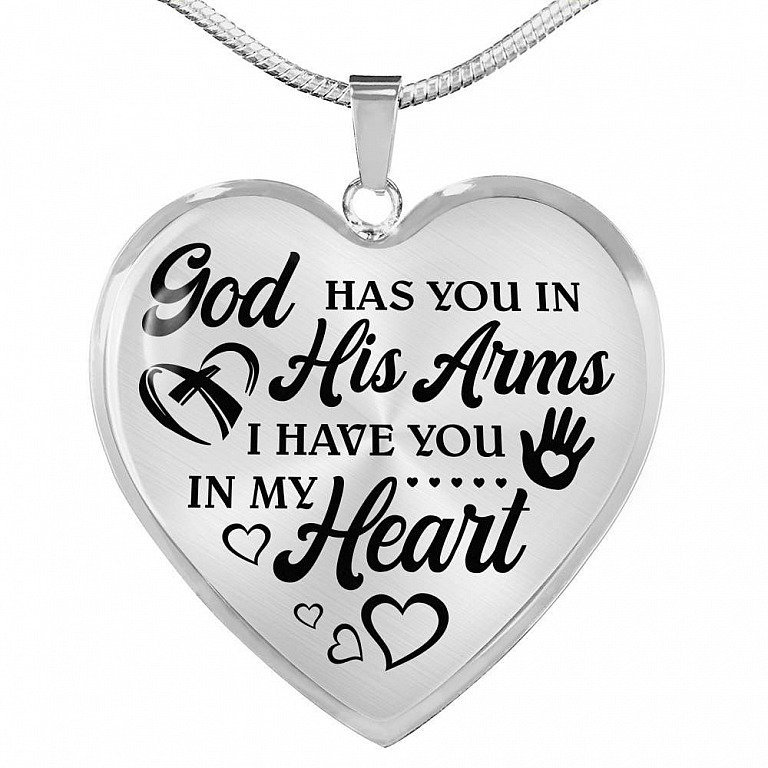 God Has You In His Arm I Have You In My Heart Heart Pendant Necklace - Heart Luxury Necklace (Silver)