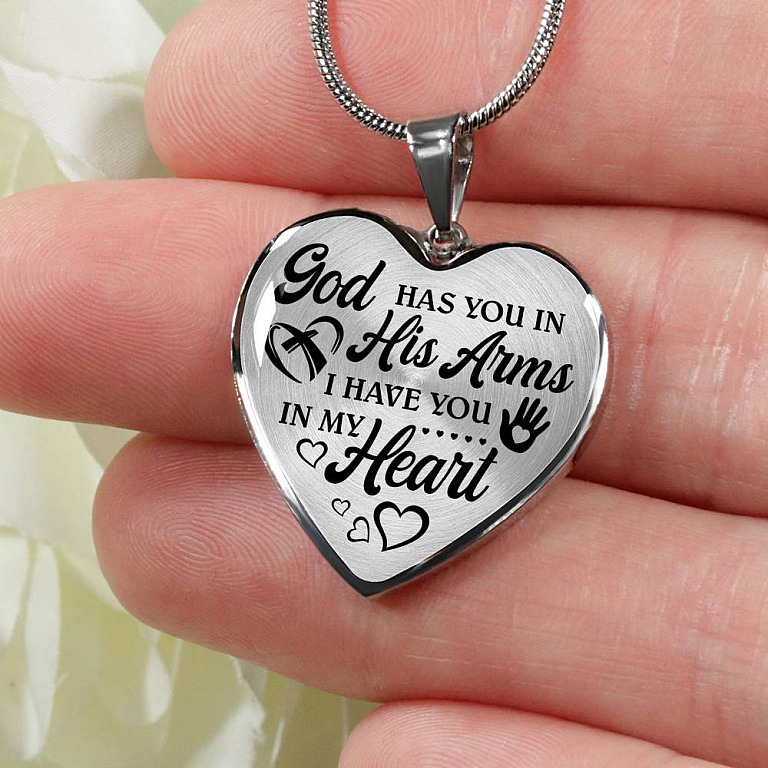 God Has You In His Arm I Have You In My Heart Heart Pendant Necklace - Heart Luxury Necklace (Silver)