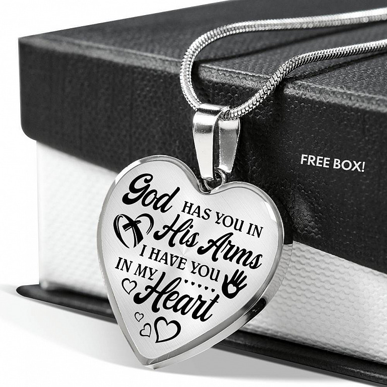 God Has You In His Arm I Have You In My Heart Heart Pendant Necklace - Heart Luxury Necklace (Silver)