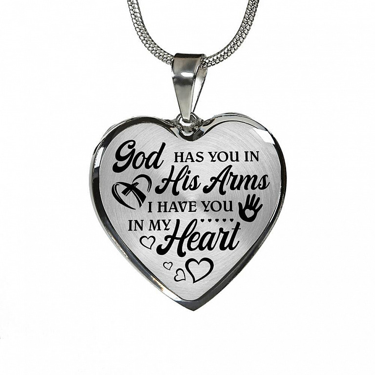 God Has You In His Arm I Have You In My Heart Heart Pendant Necklace - Heart Luxury Necklace (Silver)