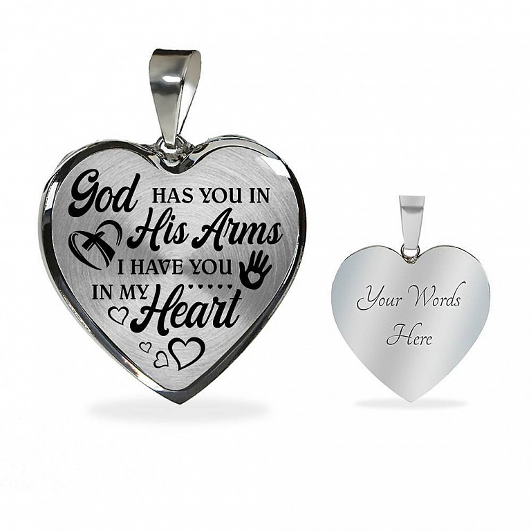 God Has You In His Arm I Have You In My Heart Heart Pendant Necklace - Heart Luxury Necklace (Silver)