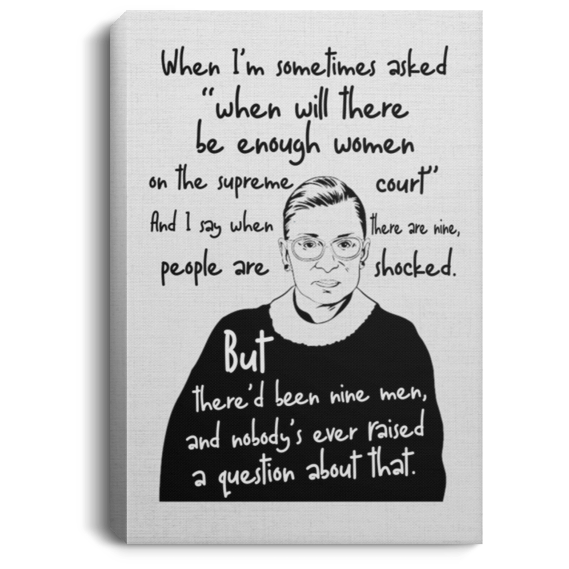 Notorious RBG Where There Are Nine in Court Gallery Wrapped Framed Canvas Prints - Unframed Poster - Home Decor Wall Art, White, 0.75'' Framed Canvas