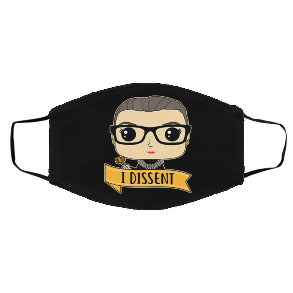 Cute RBG Ruth Bader Ginsburg - I Dissent Washable Reusable Custom - Printed Cloth Face Mask Cover, Black, Cloth Face Cover – Medium/Large