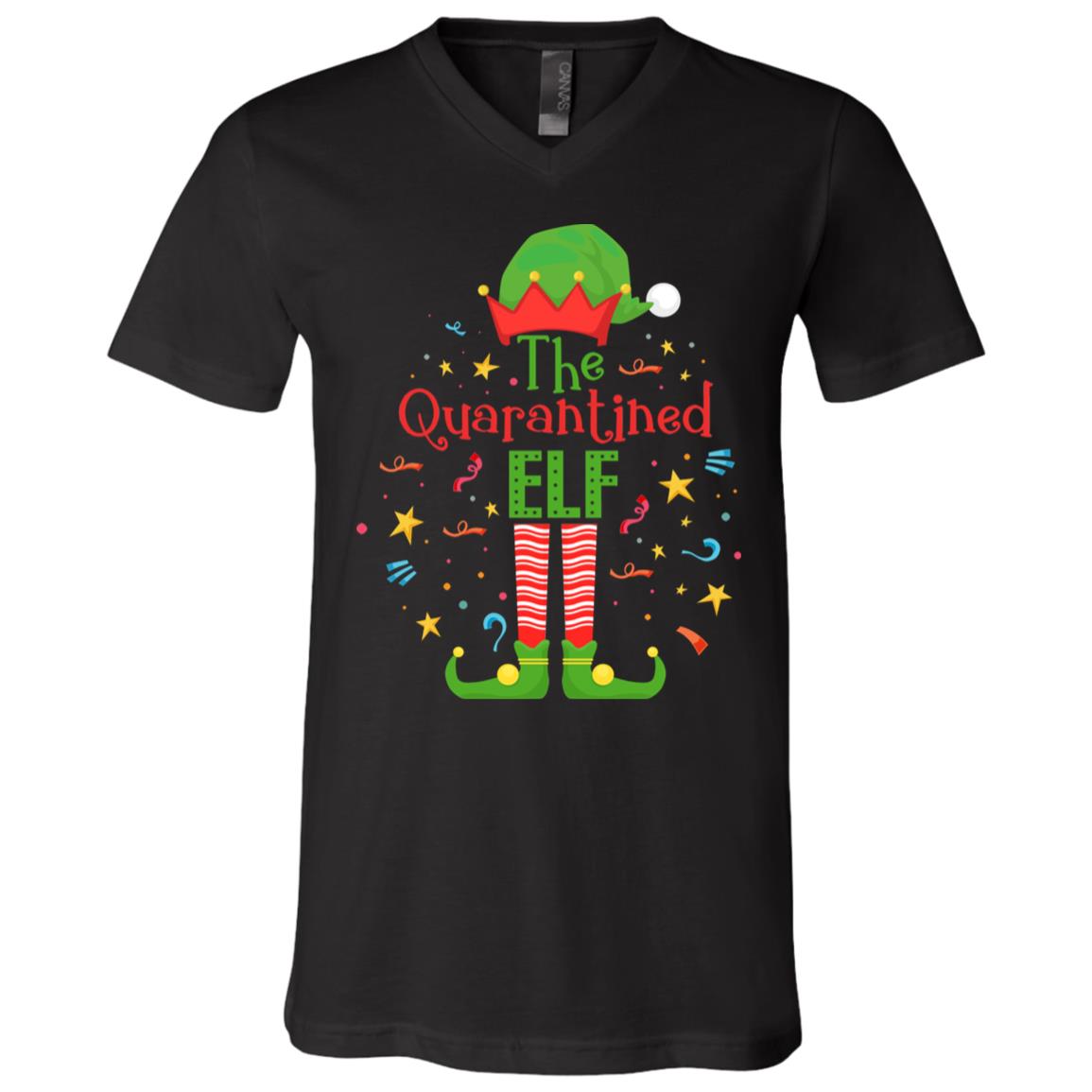 The Quarantined ELF 2020 Christmas Quarantine T-shirt - V-neck - Christmas Movie Matching Family Gift Shirt, Black, V-Neck T-Shirt