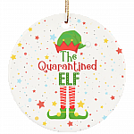 The Quarantined ELF 2020 Christmas Quarantine Christmas Movie Ornament Keepsake - Holiday Flat Circle Ornament, White, Circle Ornament