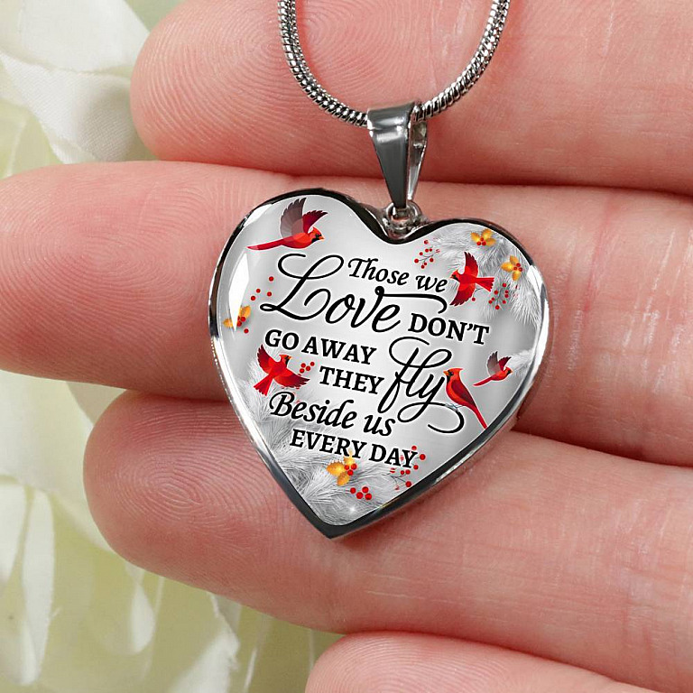 Cardinal Those We Love Don't Go Away They Fly Beside Us Every Day Heart Pendant Necklace - Heart Luxury Necklace (Silver)