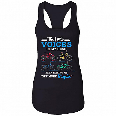 The Little Voices In My Head Keep Telling Me Get More Bicycles Cotton Tank Top Tee - Ladies Racerback Tank, Black, Ladies Racerback Tank
