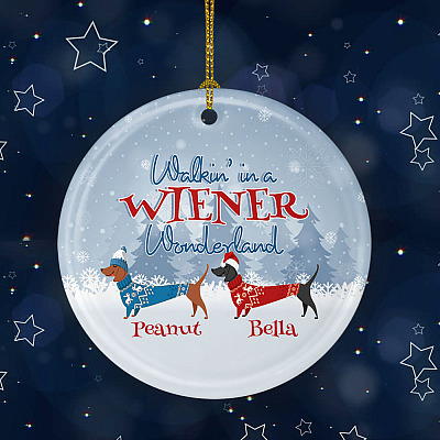 Alternative view of Personalized Walking In A Wiener Wonderland Dachshund Christmas Ornament Keepsake - Circle Ornament
