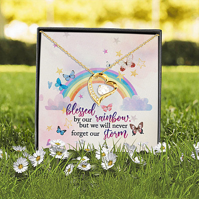 Alternative view of Blessed By Our Rainbow But We Will Never Forget Our Storm Forever Love Pendant Necklace