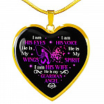 I Am His Eyes I Am His Voice He Is My Wings I Am His Wife He Is My Guardian Angel Butterfly Heart Pendant Necklace - Heart Luxury Necklace (Gold Plated)