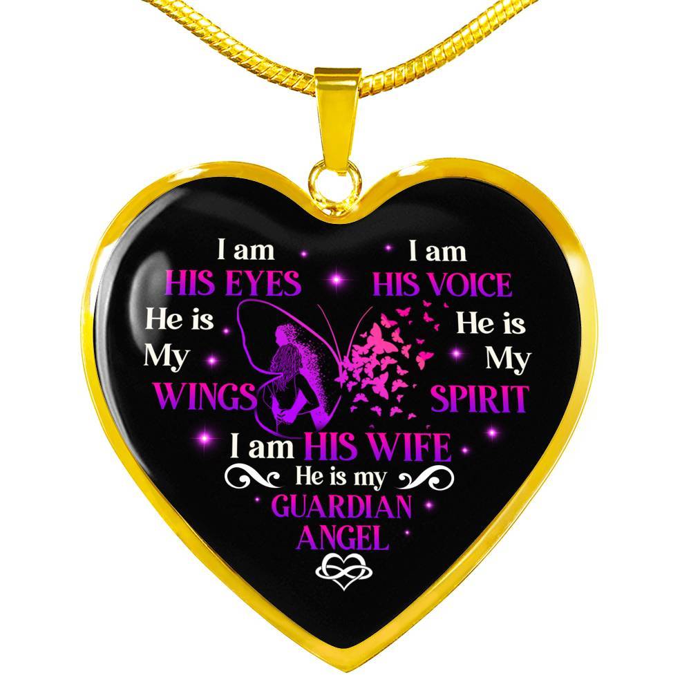 I Am His Eyes I Am His Voice He Is My Wings I Am His Wife He Is My Guardian Angel Butterfly Heart Pendant Necklace - Heart Luxury Necklace (Gold Plated) I Am His Eyes I Am His Voice He Is My Wings I Am His Wife He Is My Guardian Angel Butterfly Heart Pendant Necklace - Heart Luxury Necklace (Gold Plated)
