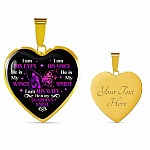 I Am His Eyes I Am His Voice He Is My Wings I Am His Wife He Is My Guardian Angel Butterfly Heart Pendant Necklace - Heart Luxury Necklace (Gold Plated)