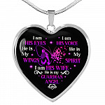 I Am His Eyes I Am His Voice He Is My Wings I Am His Wife He Is My Guardian Angel Butterfly Heart Pendant Necklace - Heart Luxury Necklace (Silver)