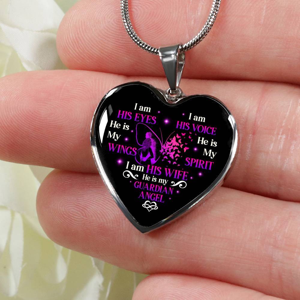I Am His Eyes I Am His Voice He Is My Wings I Am His Wife He Is My Guardian Angel Butterfly Heart Pendant Necklace - Heart Luxury Necklace (Silver) I Am His Eyes I Am His Voice He Is My Wings I Am His Wife He Is My Guardian Angel Butterfly Heart Pendant Necklace - Heart Luxury Necklace (Silver)