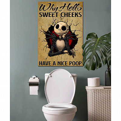 Alternative view of Jack Why Hello Sweet Cheek Have A Nice Poop Funny Skellington Framed Canvas - Unframed Poster