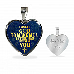Gift to Her I Asked God to Make Me a Better Man He Sent Me You Cross Angel Wings Heart Pendant Necklace - Heart Luxury Necklace (Silver)