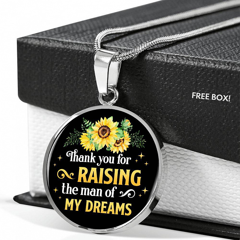 Gifts to Mother in Law Thank You for Raising the Man of My Dreams Sunflower Circle Pendant Necklace - Circle Luxury Necklace (Silver)