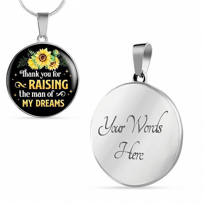 Gifts to Mother in Law Thank You for Raising the Man of My Dreams Sunflower Circle Pendant Necklace - Circle Luxury Necklace (Silver)