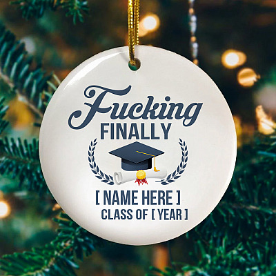 Alternative view of Personalized Fucking Finally Christmas Keepsake - Circle Ornament - Holiday Decoration Gift