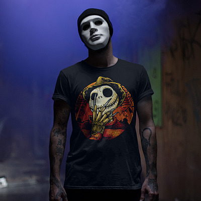 Alternative view of Freddy Skellington T-shirt - Freddy Kruger Jack Skellington Shirt - Halloween Horror Movie Character Shirt