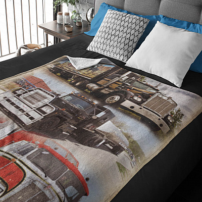 Alternative view of Truck Movies Fleece Blanket - Premium Sherpa Blanket - Woven Blanket - Funny Truck Blanket