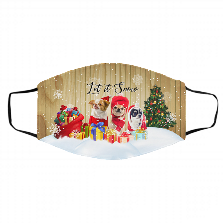 Let It Snow Christmas Holiday Chihuahua Washable Reusable Custom - Cloth Face Mask Cover, White, Cloth Face Cover – Medium/Large