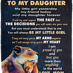 To My Daughter My Little Girl Yesterday Printed Fleece Blanket - Premium Sherpa Blanket - Woven Blanket, White, Cozy Plush Fleece Blanket - 50x60