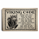 Viking Code Protect Your Family Honor The Elders Teach The Young Framed Canvas - Unframed Poster, White, 0.75'' Framed Canvas