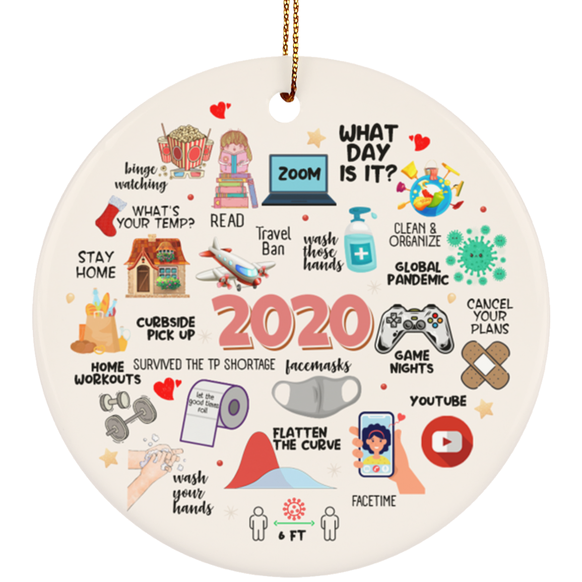 2020 Pandemic Quarantine Christmas Circle Ornament Keepsake, White, Circle Ornament 2020 Pandemic Quarantine Christmas Circle Ornament Keepsake, White, Circle Ornament