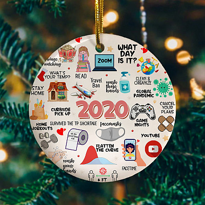 Alternative view of 2020 Pandemic Quarantine Christmas Flat Holiday Circle Ornament Keepsake