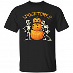 Spooktober Pumpkin Snowman Skeleton Funny Halloween T-shirt, Black, Unisex T-Shirt