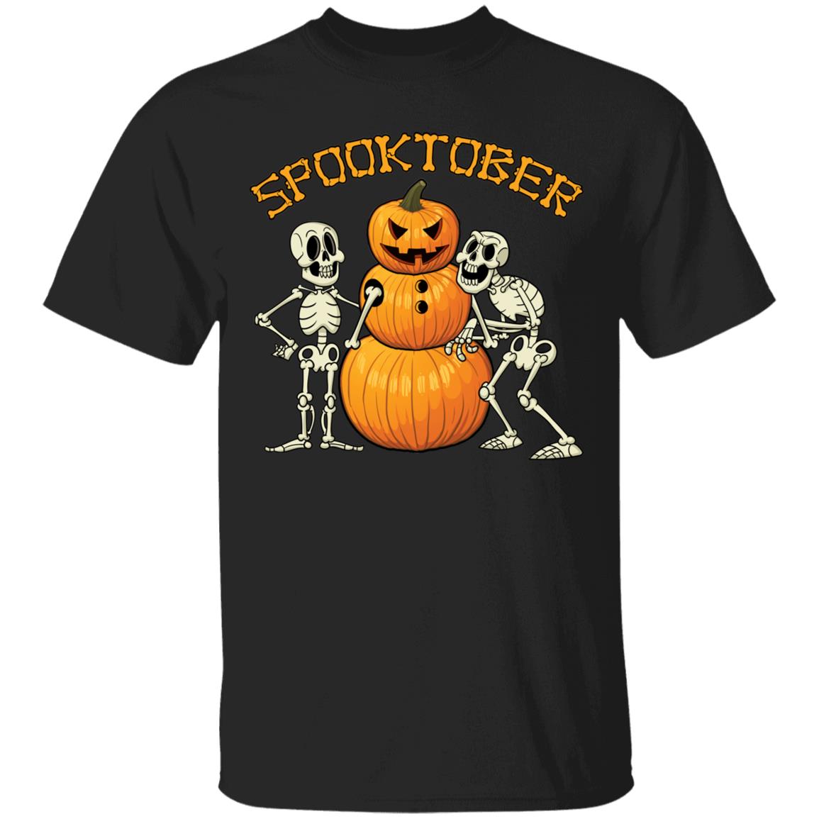 Spooktober Pumpkin Snowman Skeleton Funny Halloween T-shirt, Black, Unisex T-Shirt