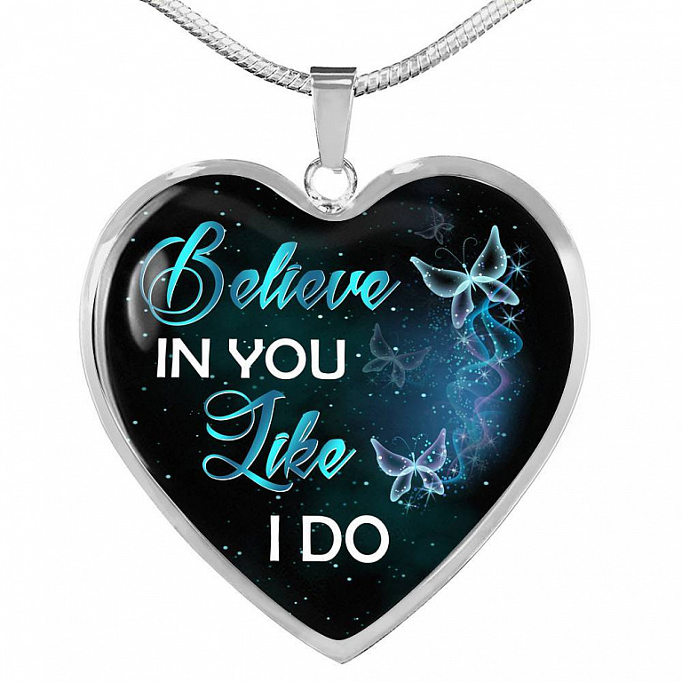 Believe In You Like I Do Heart Pendant Necklace - Heart Luxury Necklace (Silver)