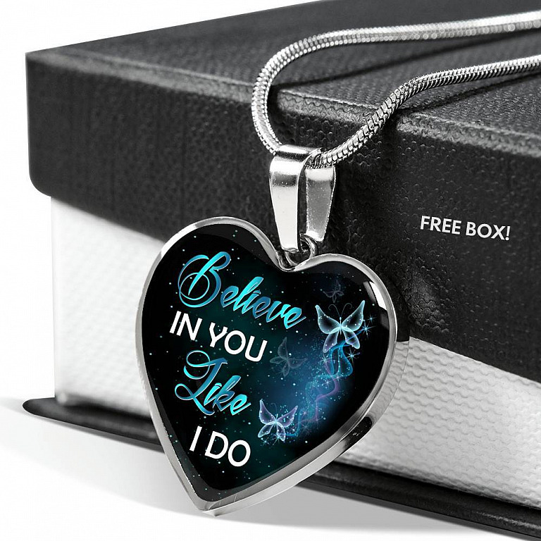 Believe In You Like I Do Heart Pendant Necklace - Heart Luxury Necklace (Silver)