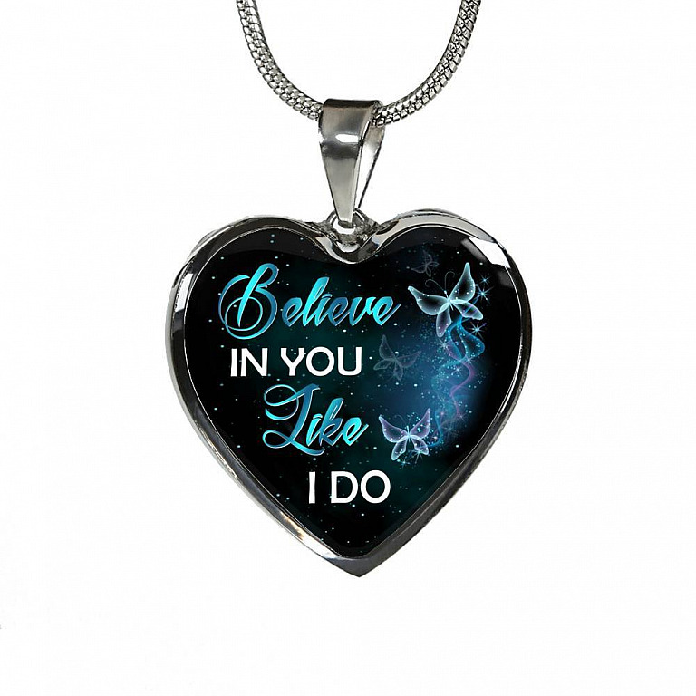 Believe In You Like I Do Heart Pendant Necklace - Heart Luxury Necklace (Silver)