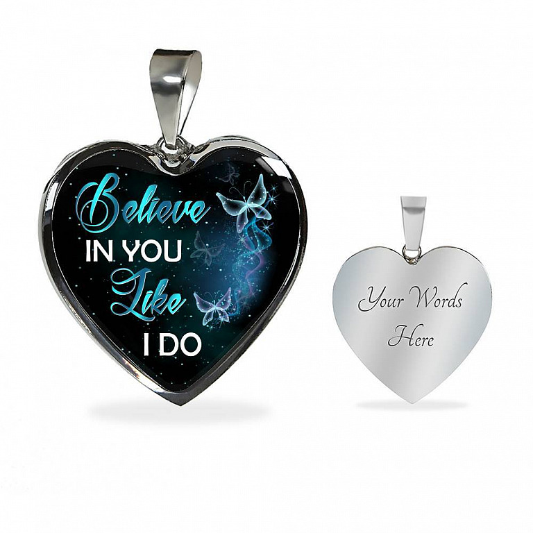 Believe In You Like I Do Heart Pendant Necklace - Heart Luxury Necklace (Silver)