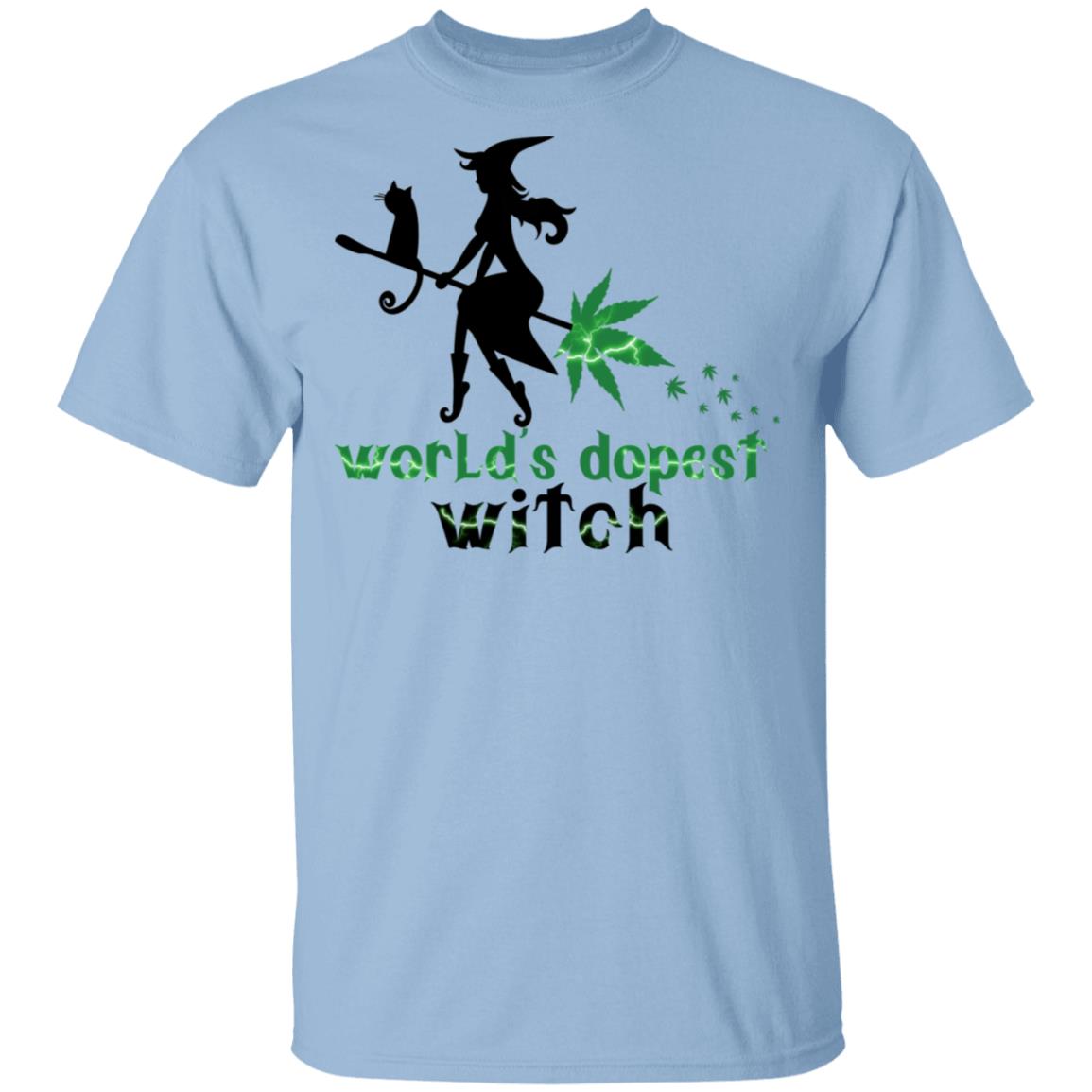 World's Dopest Witch - Cannabis Weed Girl Gift 420 Halloween T-Shirt, Light Blue, Unisex T-Shirt