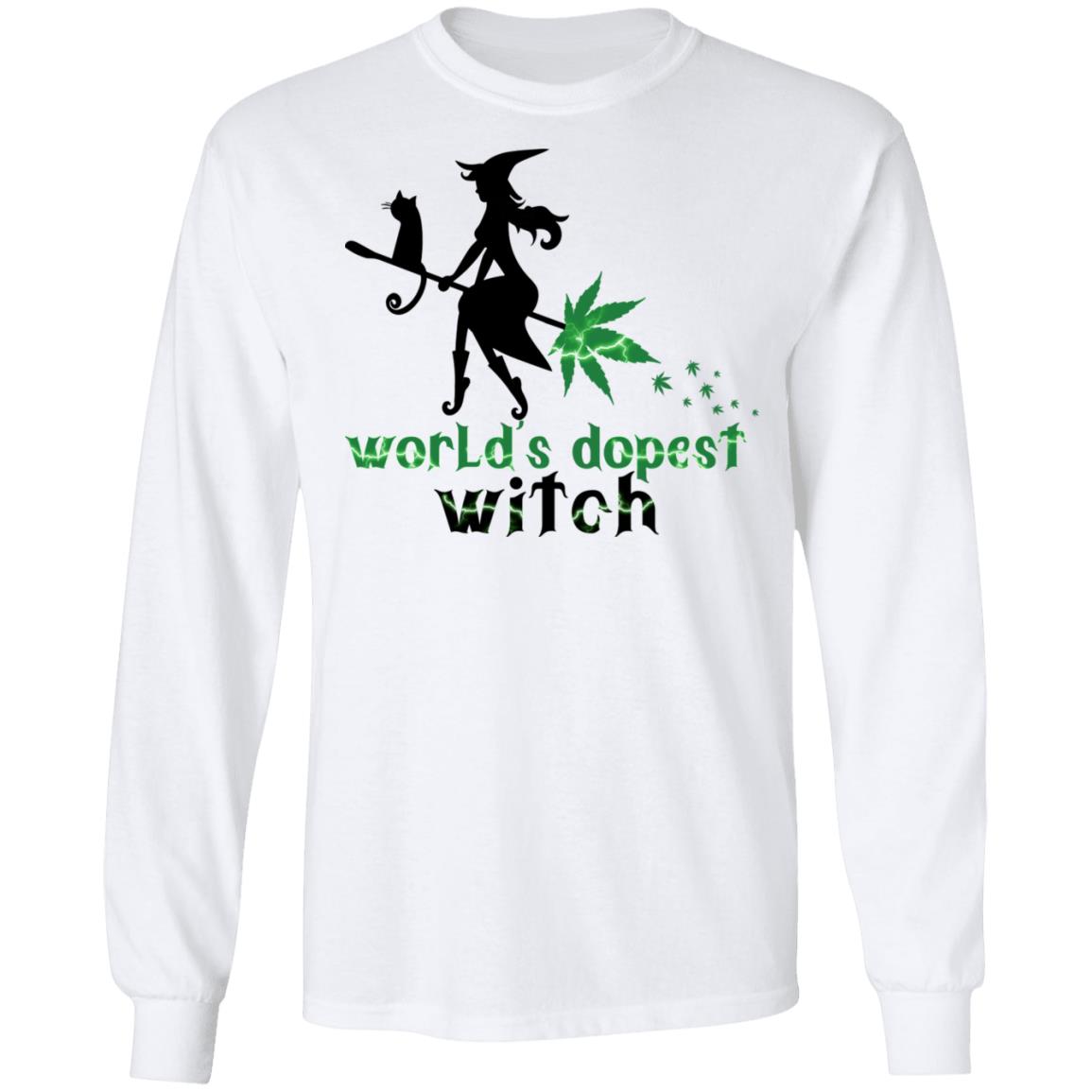 World's Dopest Witch - Cannabis Weed Girl Gift 420 Halloween Hoodie - Sweatshirt - Long Sleeve Shirt, White, Long Sleeve
