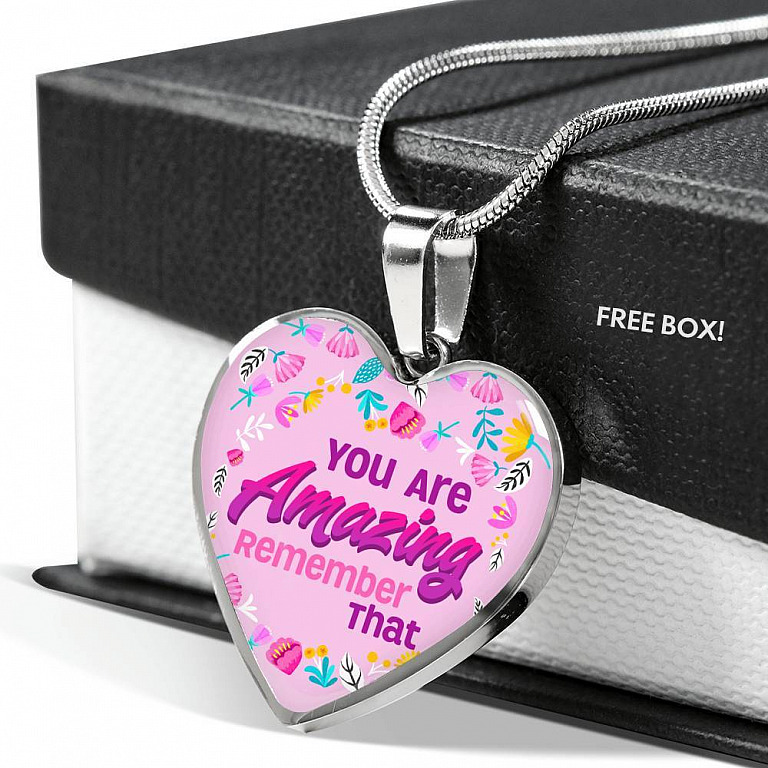 You Are Amazing Remember That Heart Pendant Necklace - Heart Luxury Necklace (Silver)