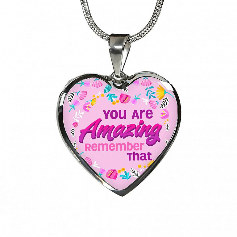 You Are Amazing Remember That Heart Pendant Necklace - Heart Luxury Necklace (Silver)