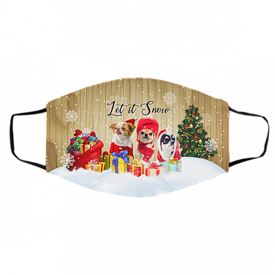 Let It Snow Christmas Holiday Chihuahua Washable Reusable Custom Printed Cloth Face Mask Cover, White, Cloth Face Cover – Medium/Large