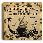 In My Kitchen Filled With Care I Welcome Water Earth Fire Air Funny Witch Framed Canvas Prints - Unframed Poster, White, 0.75'' Framed Canvas