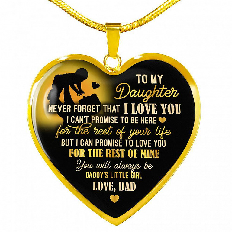 From Dad To My Daughter Saying Necklace - Never Forget I Love You Daddy's Little Girl Heart Pendant Necklace - Heart Luxury Necklace (Gold Plated)