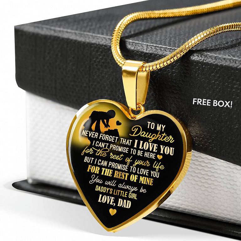From Dad To My Daughter Saying Necklace - Never Forget I Love You Daddy's Little Girl Heart Pendant Necklace - Heart Luxury Necklace (Gold Plated)