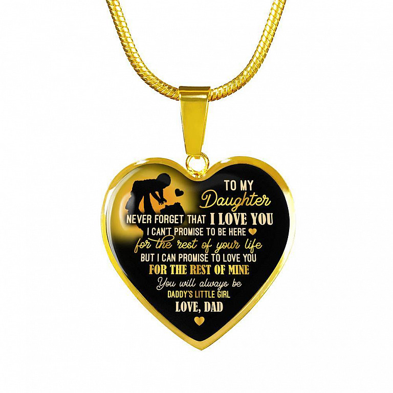 From Dad To My Daughter Saying Necklace - Never Forget I Love You Daddy's Little Girl Heart Pendant Necklace - Heart Luxury Necklace (Gold Plated)