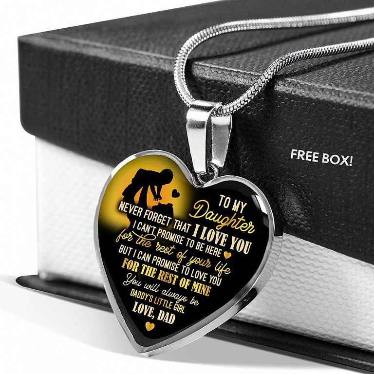 From Dad To My Daughter Saying Necklace - Never Forget I Love You Daddy's Little Girl Heart Pendant Necklace - Heart Luxury Necklace (Silver)