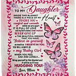 To My Daughter Butterfly Inside This Blanket There Is A Piece Of My Heart From Mom Fleece Blanket - Sherpa Blanket, White, Cozy Plush Fleece Blanket - 50x60