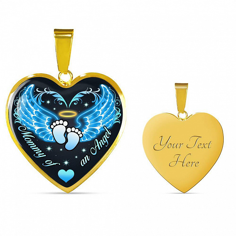 Mommy Of An Angel Boy Infant Child Loss Memorial Heart Pendant Necklace - Sympathy Gift For Pregnancy Loss - Heart Luxury Necklace (Gold Plated)