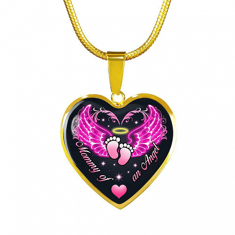 Mommy Of An Angel Girl Infant Child Loss Memorial Heart Pendant Necklace - Sympathy Gift For Pregnancy Loss - Heart Luxury Necklace (Gold Plated)